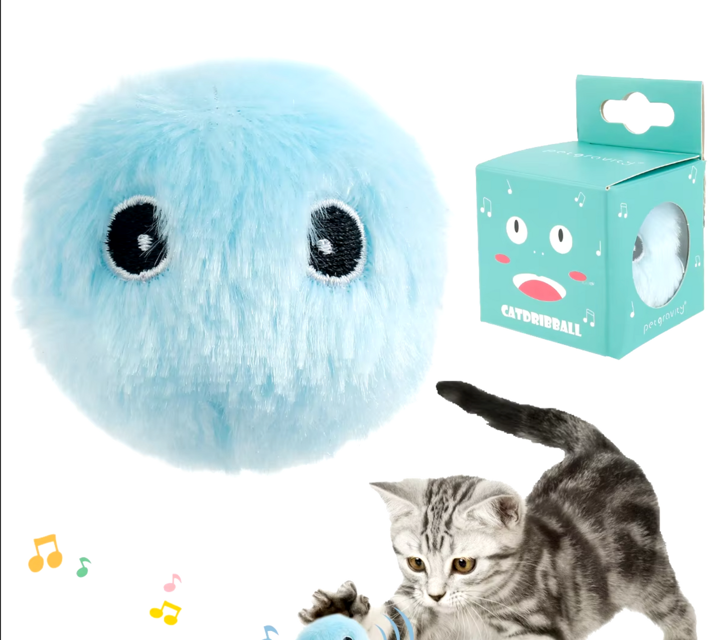 Plush Cat Toy Ball - with sound - BLUE
